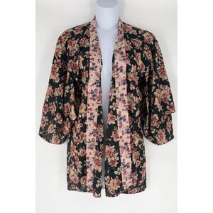 Band of Gypsies Floral Boho Kimono Dramatic Bell Sleeve Festival Open Front-S